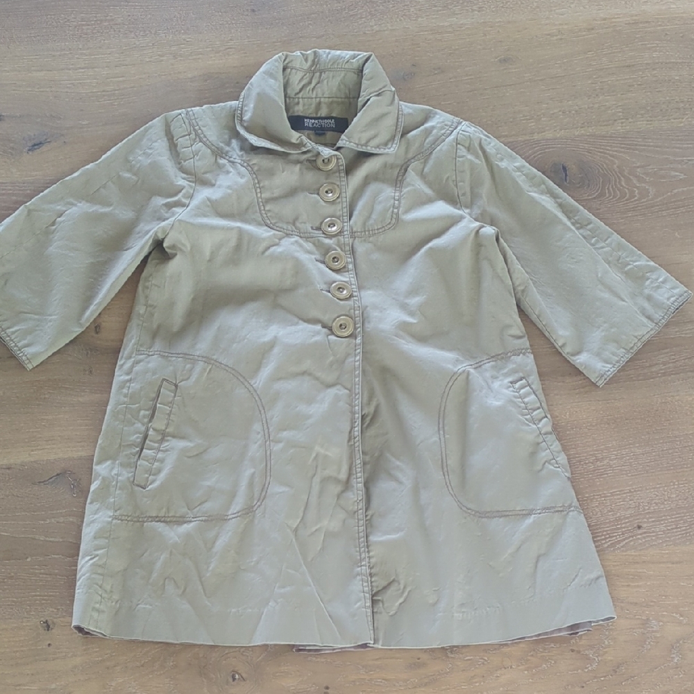 Kenneth Cole Reaction Women's Tan Trench Coat with 3/4 Sleeve Size Small